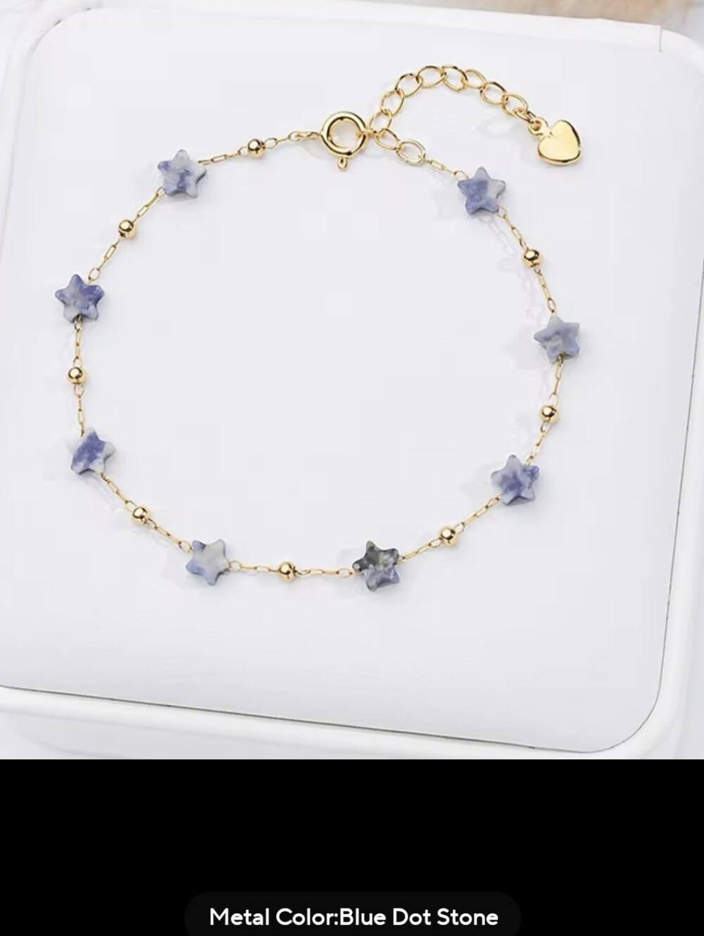 💙⭐️NEW💙⭐️ PRETTY!! SS Micro PaperClip Faceted BLUE DOT Nat.Stone StarBracelet